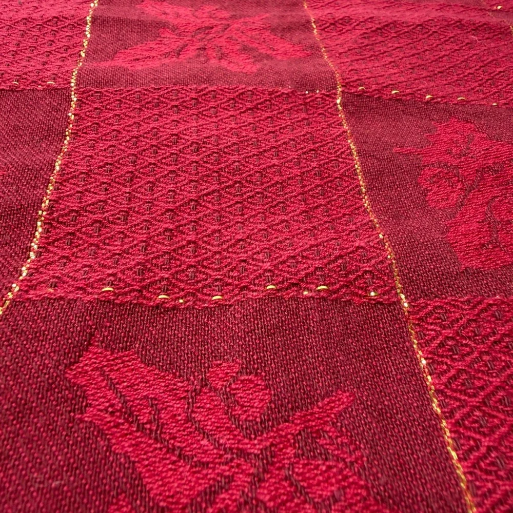 Christmas Placemats Napkins Set of 4 Burgundy Red Gold Damask Holly 19x13